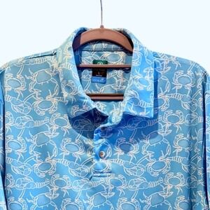 Pro Tour‎ Coolplay Mens Large Blue Beach Crab Lobster Print Golf Polo Shirt